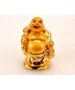 Vintage Porcelain Budai Figurine, Holding Wish-Giving Fan, Gold Tone Paint - $183.40 MXN