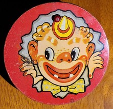 Vintage New Year&#39;s Eve Party Tin Crank Noisemaker Circus Clown Red Circular - $11.95