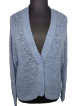 Sejour Women&#39;s Blue Button Up V Neck Lightweight Sweater Knit Cardigan P... - £31.45 GBP