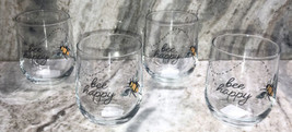 Set Of Four (4) 4 1/4” Tall 16.8oz”Bee Happy”Drinking Tumbler Glasses-NEW-SHIP24 - £55.17 GBP