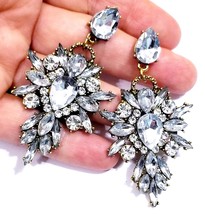 Chandelier Earrings Clear Rhinestone Crystal Bridal Prom Pageant 2.8 inc... - £25.20 GBP