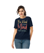 Women’s Organic Ribbed Neck T-Shirt – Be Kind to Your Mind French Navy - $54.99