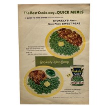 Stokely&#39;s Van Camp Sweet Peas Vintage Print Ad 1954 Vegetables Kitchen D... - £13.56 GBP