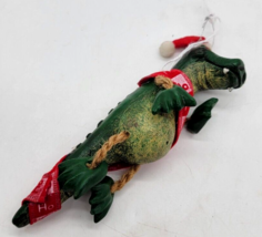 Alligator With Santa Hat and Ho Ho Ho ribbon Christmas Ornament - $10.00