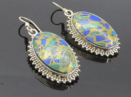 925 Silver - Vintage Malachite Lapis Lazuli &amp; Jasper Mosaic Earrings - EG3302 - £32.64 GBP