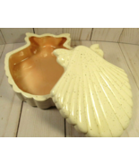 Trinket Dish Covered Scallop Shell Shaped Ceramic 6&quot; x 5&quot; Coral Color In... - £8.46 GBP