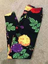 lularoe leggings OS One Size Floral Roses Real Beautiful Pink Black Red ... - $23.27
