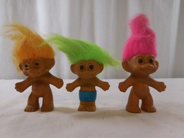 Mini Trolls Lot of 3 (2-Regular / 1-Pencil Topper)  Green Orange Pink Hair VTG - £10.33 GBP