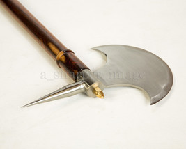 Medieval 32&quot; Battle Axe + Spike + Studded Handle Curved Single Bit Good ... - £763.12 GBP