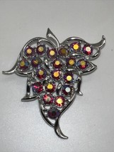 Sarah Coventry Vintage Grape Leaf Brooch Silver Tone AB Rhinestones - £11.78 GBP