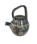 Handmade Pottery Teapot Hand painted Signed HB Blue Pansy Flowers - $54.70