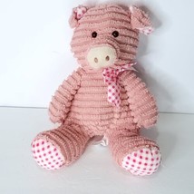Hugfun Hug Fun Pink Cord Pig Chenille Plush 15” Stuffed Animal Checkered... - $24.74