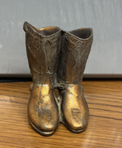 Pair Metal Copper-Tone Worn Cowboy Boots 3&quot; Tall x 2-1/2&quot; Wide Figure/Statue - £12.02 GBP