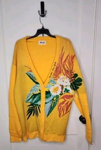 Size XL Awake NY FW19 Mustard Floral Acrylic Knit Cardigan Embroidered Soft - $116.88