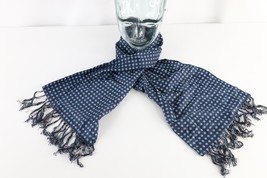 Vintage 40s 50s Rockabilly Geometric Silk Fringed Tassel Scarf Wrap Blue... - £41.29 GBP