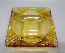 Ashtray Cigar Cigarette Anchor Hocking Amber Yellow Glass 4 Slot 6 Inch - $12.89