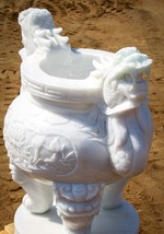 White Marble Temple Incense Urn with Dragon Heads &amp; Lotus Flowers 36″ - £2,956.81 GBP