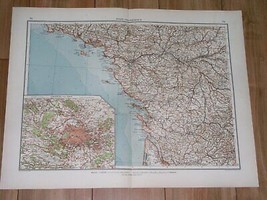 1912 Original Antique Map Of Pays De La Loire Poitou Nantes Tours France Paris - £19.43 GBP