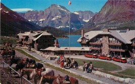 Buses Horses Crocker 1950s Many Glacier Hotel Montana Postcard 13373 - $5.58