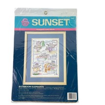 Sunset Stamped Cross Stitch BATHROOM ELEPHANTS Kit 13056 Humorous Funny - $17.77