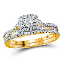10kt Yellow Gold Round Diamond Halo Bridal Wedding Engagement Ring Set 1... - $598.00