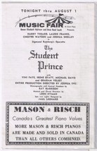 Program The Student Prince  Music Fair QEW &amp; Dixie Road  1958-60 - £15.49 GBP