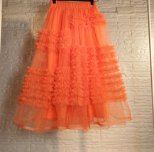 Watermelon Red Tiered Tulle Skirt Women Plus Size Tiered Tulle Midi Skirt image 9