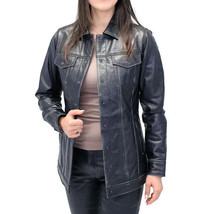 Designer  100%Lambskin Stylish Genuine Black Leather Women Handmade Casual Shirt - £85.35 GBP+