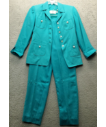 Dana Buchman 2 Piece Suit Women&#39;s 6P Blue Silk Pockets Notch Lapel Butto... - $46.39