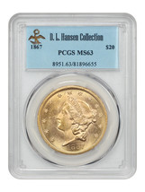 1867 $20 PCGS MS63 ex: D.L. Hansen - $42,267.75