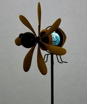 Bee Wind Spinner Solar 35" Double Pronged Garden Stake Black Yellow image 2