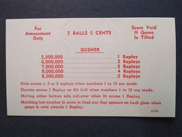 Gusher Pinball Game Original Instruction Replay Value Card NOS 1958 #2 - $27.08