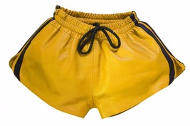 Yellow Lamb Nappa Men Leather short with elastic band Waist 32-34-36-38-40-42-44 - £48.06 GBP