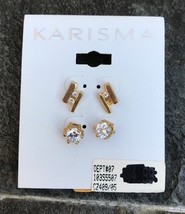 Karisma 2 Pairs of Gold Tone Small Crystal Stud Pierced Earrings NEW - £3.92 GBP