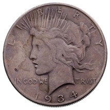 1934-S Silver Peace Dollar in Fine+ Condition, Light Gray Color Strong Detail - £45.51 GBP