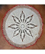 Vintage Handmade Acorn Doily White w/ Pink Edging Crochet 22 Inch - $13.10