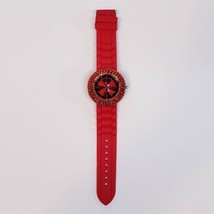 Red Rhinestone Bezel Women&#39;s Watch Charming Charlie Red Band *WORKS GREAT* - £11.74 GBP