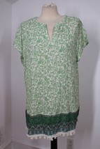 J Jill L Green Paisley Gauze Crinkle Short Sleeve Boho Tunic Top - £22.74 GBP