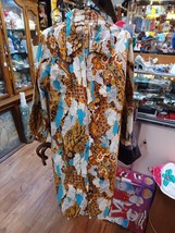 Vtg 1960-670s Anne Garson Zippered Shift Dress Belt Blue Gold Print With... - $39.59