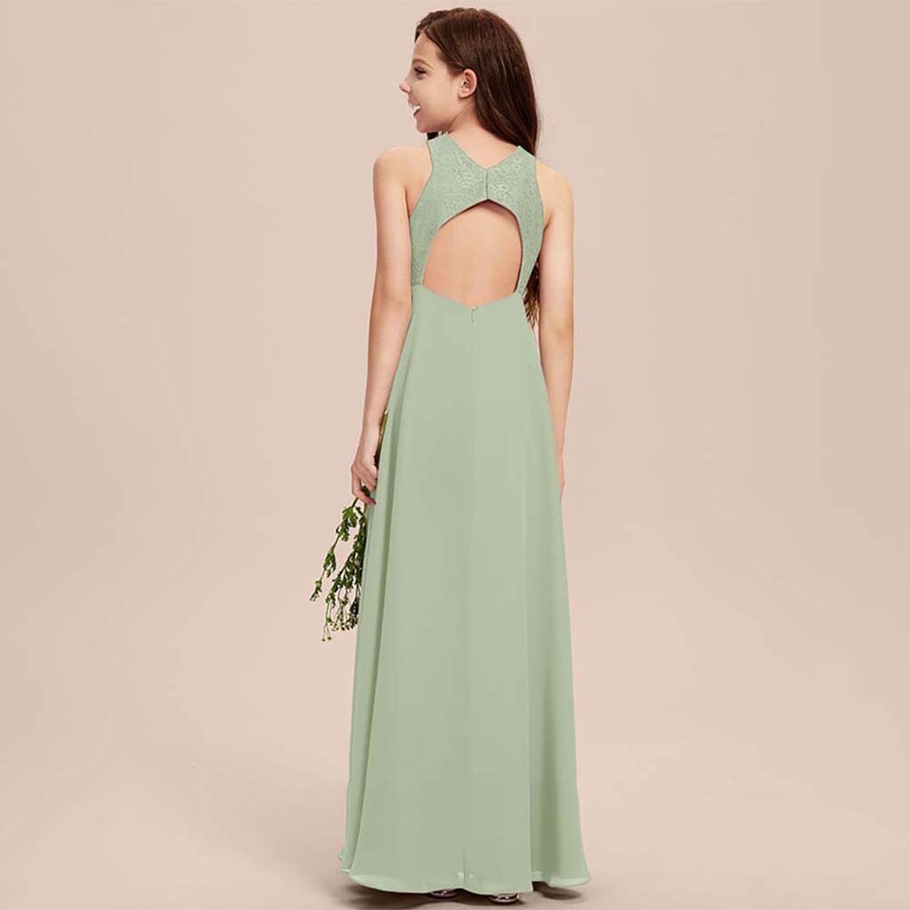 Halter Pleated Chiffon A-line Junior Bridesmaid Dress Dusty Rose