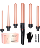 Long Barrel Curling Iron Wand Set, BESTOPE PRO 6 in 1 Curling Wand Set w... - $67.90 CAD