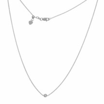  14K Solid White Gold Diamond Bezel Set Choker Necklace 16&quot; Adjust - Minimalist  - £346.46 GBP