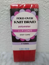 Vintage Packaged Trim J &amp; P Coats 2 Yards Red Polyester Fold Over Knit B... - £6.19 GBP