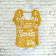 It Girl T Shirt Womens Medium Yellow Flawless Savage Cut Out Distressed Top - £14.06 GBP