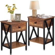 Nightstand Set Of 2, Modern Bedside End Tables, Night Stands With Drawer And Sto - £106.49 GBP