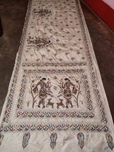 Off white hand made kantha stitch saree with unstitch blouse piece for w... - $80.00