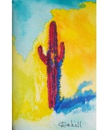 Shade, Sun and Red Saguaro Watercolor Painting Original Southwest Cactus - $34.19 CAD