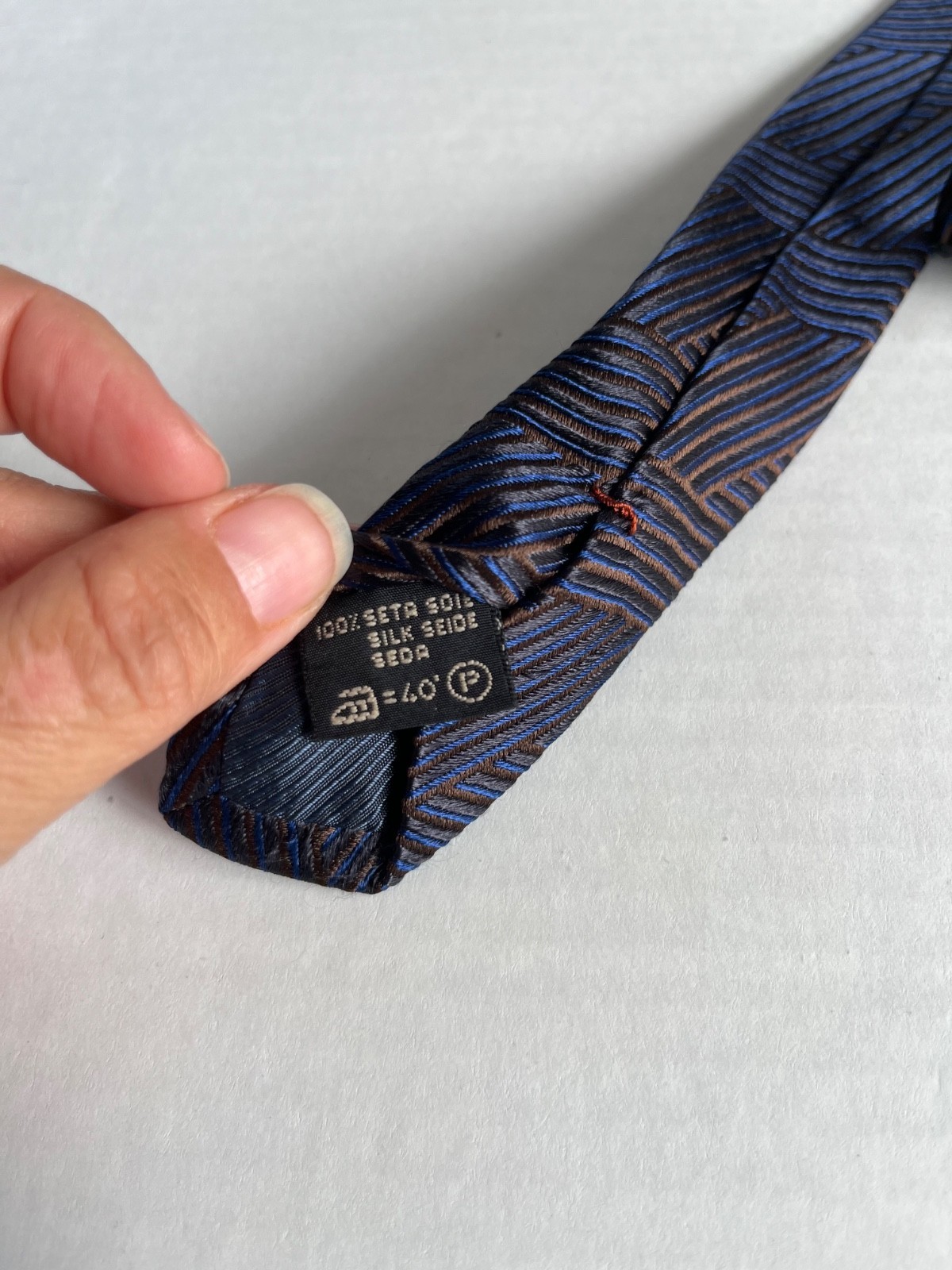 Ermenegildo Zegna VTG Blue Luxury Silk Tie Striped Diamond Shape Item image 3
