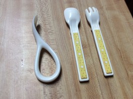 Vintage Plastic Melamine Baby Fork and Spoon Set, Easy Grip Spoon - $6.99