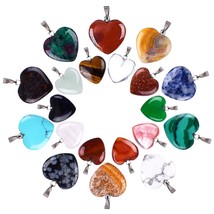 20 Pieces Heart Shape Stone Pendants Chakra Beads Diy Crystal Charms, 2 Differen - £20.84 GBP